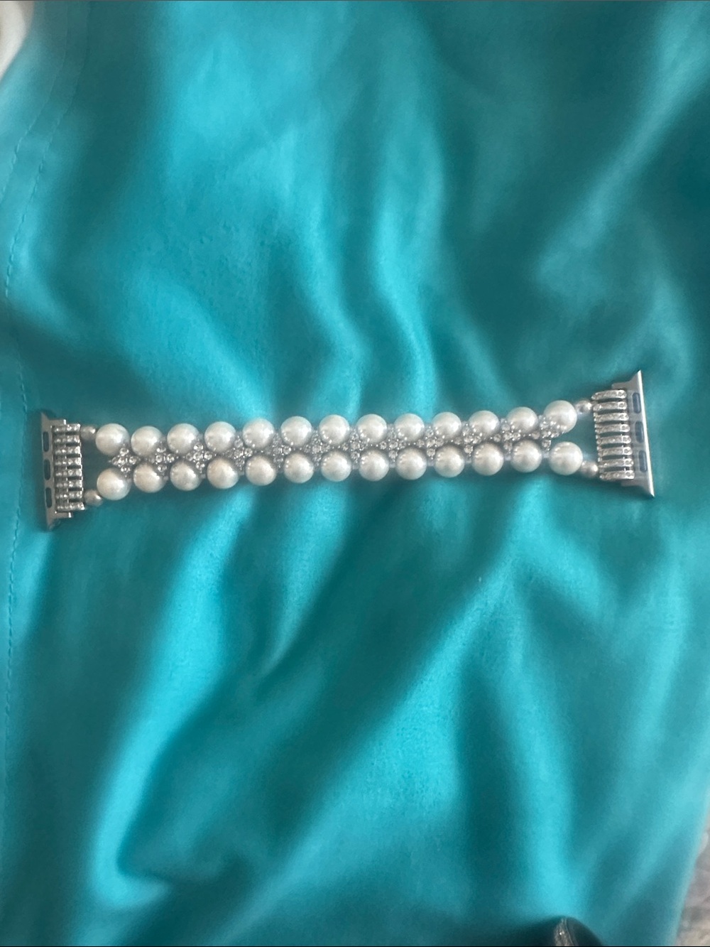 Pearl and Rhinestone Double Strand Apple Watch Band Connector Bracelet  sretches